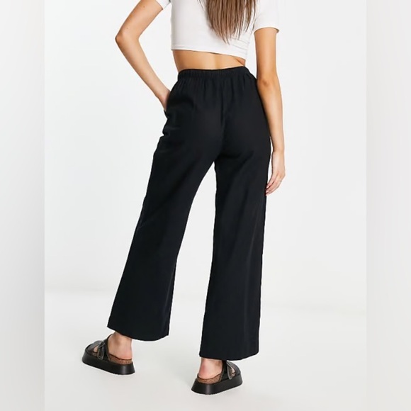 Abercrombie & Fitch linen pull-on wide leg trouser pants in black size medium - Picture 2 of 9
